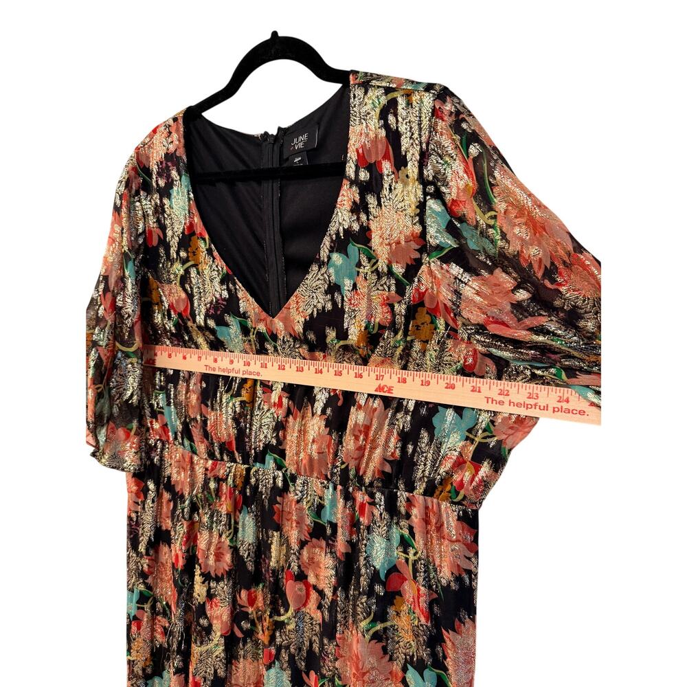 June+Vie 18/20 Metallic Floral Maxi Dress $369 Elegant Plus Formal Gown Gold 2XL - Picture 10 of 14